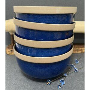 Northern Lights Overandback 4 Blue 6 Inch Soup Cereal Bowls w Brown Rim